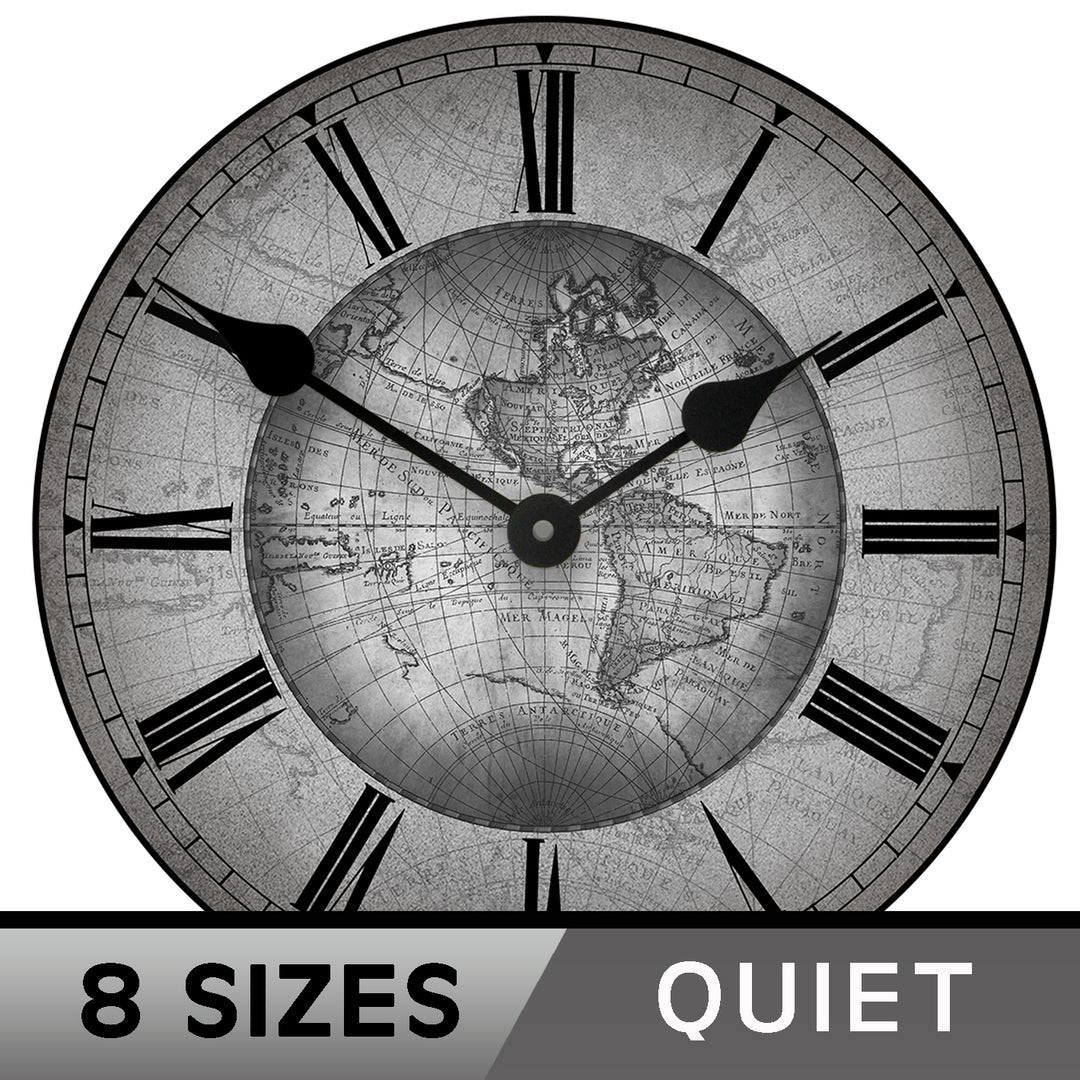 17th Century Map Clock Gray - CustomBigClocks