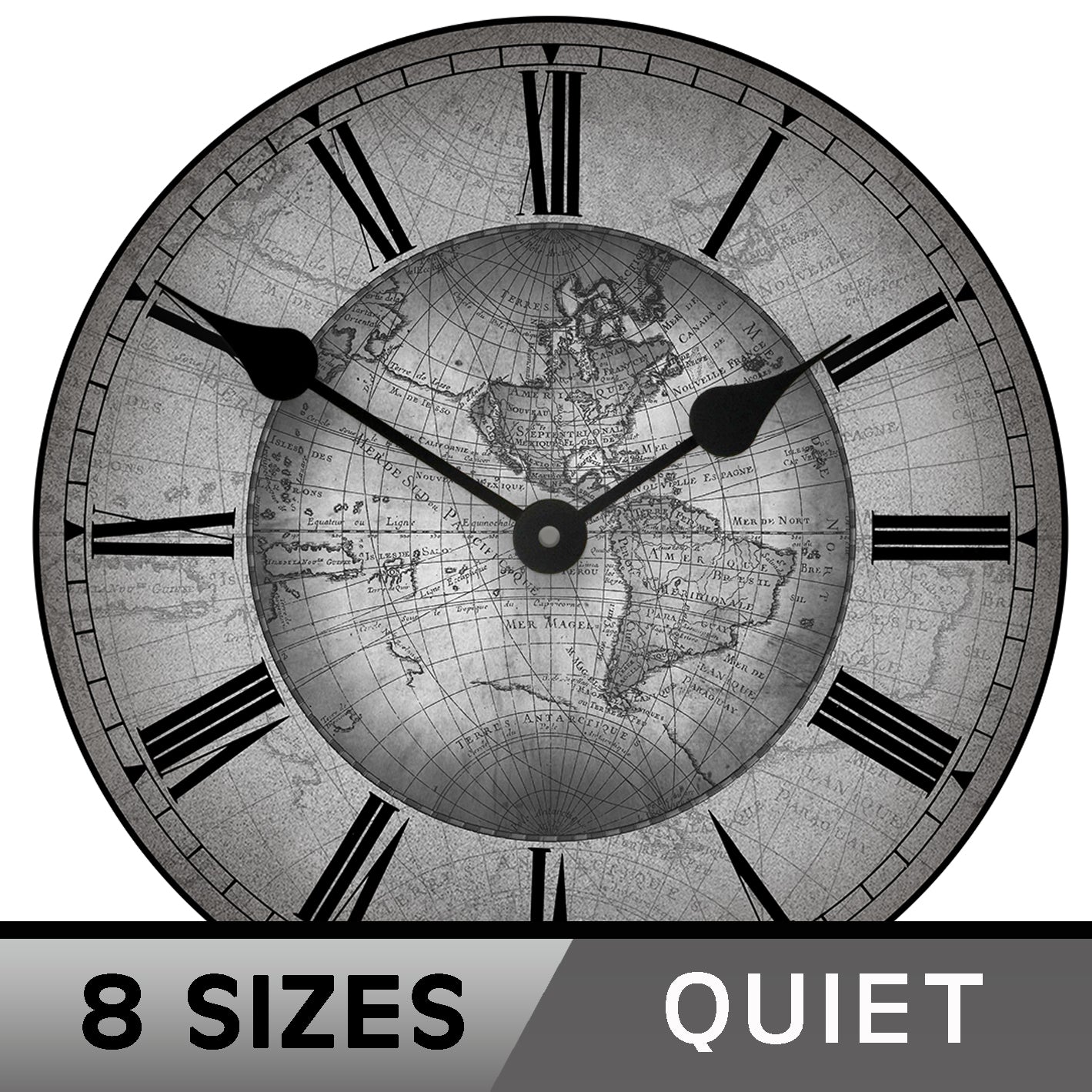17th Century Map Clock Gray - CustomBigClocks