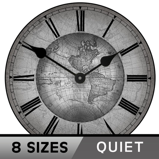 17th Century Map Clock Gray - CustomBigClocks