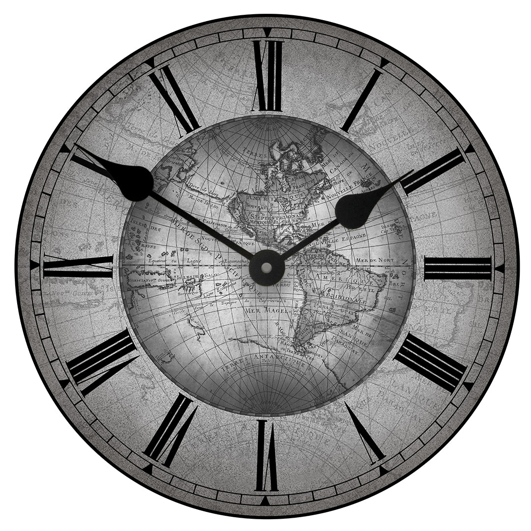 17th Century Map Clock Gray - CustomBigClocks