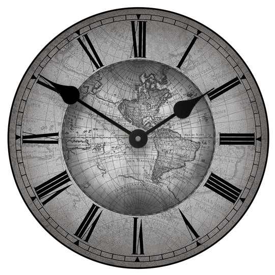 17th Century Map Clock Gray - CustomBigClocks