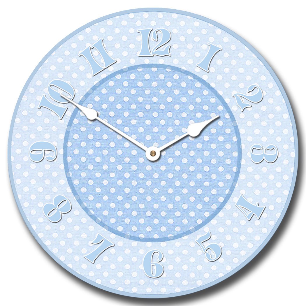 Baby Blue Dotted Swiss Clock - CustomBigClocks
