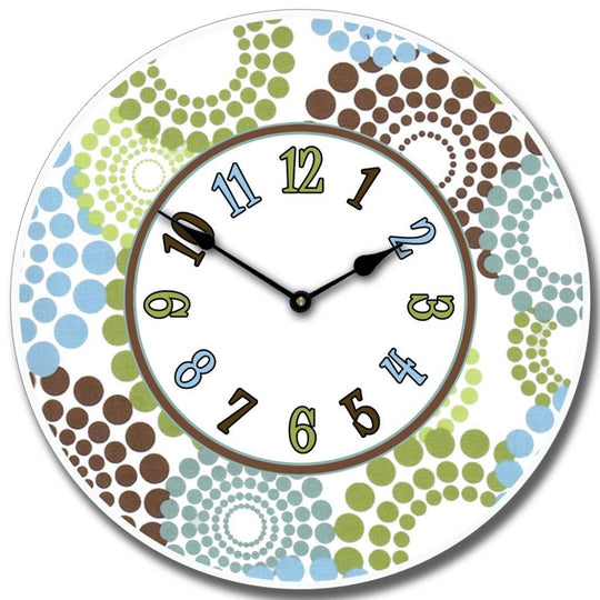 Blue Green &amp; Brown Dots Clock - CustomBigClocks