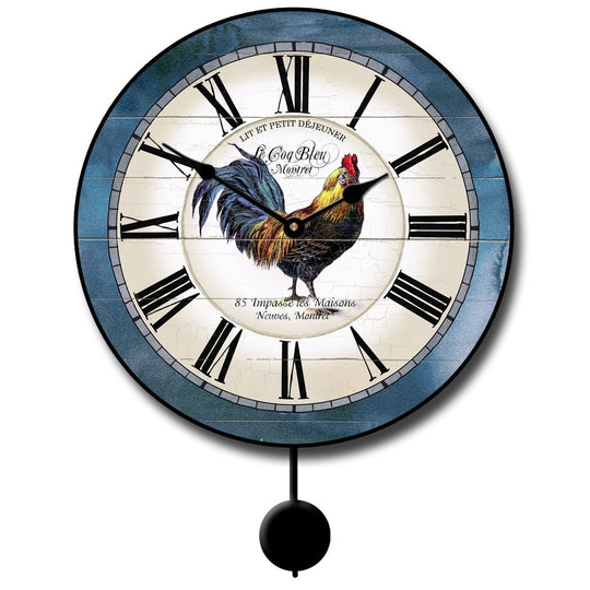 Carolina Blue Rooster Pendulum Clock - CustomBigClocks