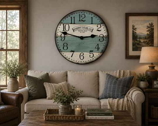 Barnwood Aqua &amp; White Wall Clock