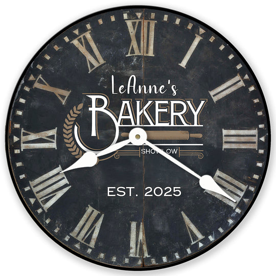 Personalized Bakery Wall Clock –  Silent Non-Ticking Wall Decor