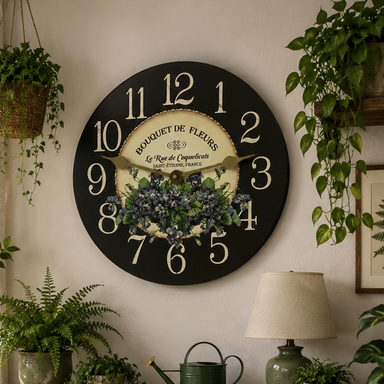 Violets Floral Wall Clock