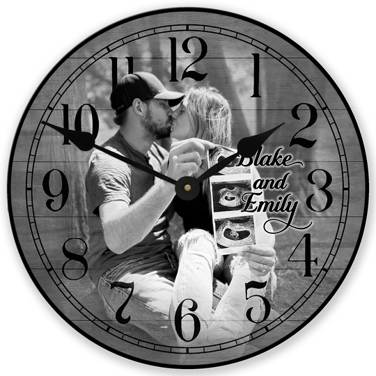 Personalized Gray Wood Photo Wall Clock