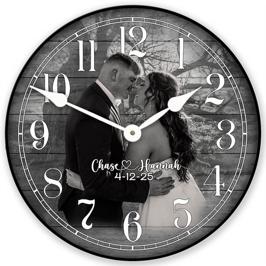 Personalized Gray Wood Photo Wall Clock