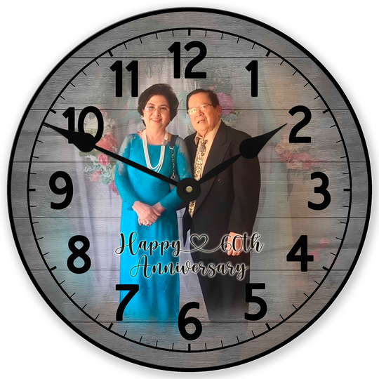Personalized Gray Wood Photo Wall Clock