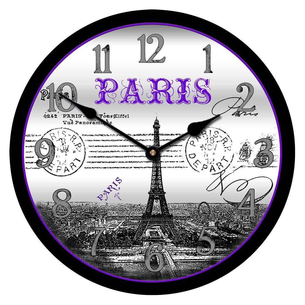 Paris Postcard Purple Wall Clock - CustomBigClocks