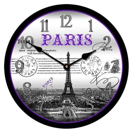 Paris Postcard Purple Wall Clock - CustomBigClocks
