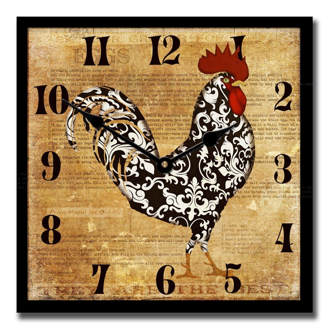Black & White Rooster Square Wall Clock - CustomBigClocks