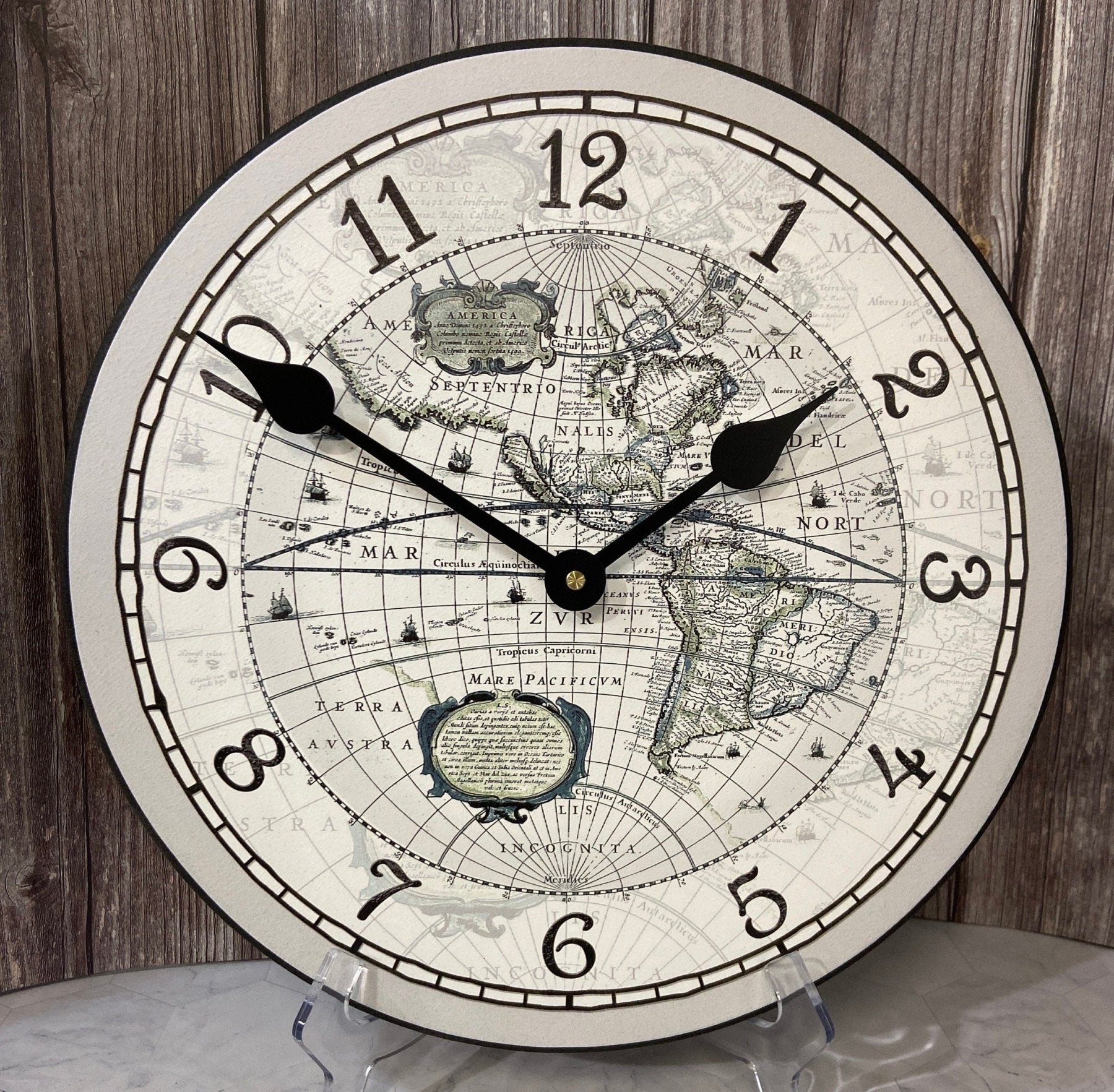 Light Gray Atlas World Map Wall Clock - CustomBigClocks