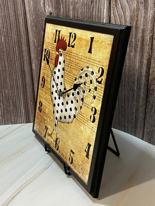 Polka Dot Rooster Square Wall Clock - CustomBigClocks