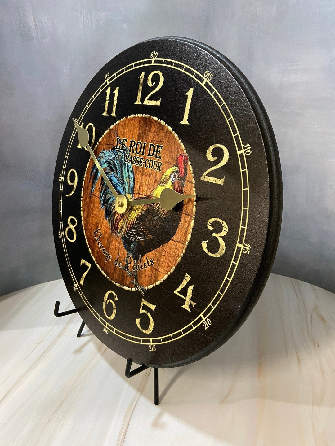 Black &amp; Wood Rooster Pendulum Wall Clock - CustomBigClocks