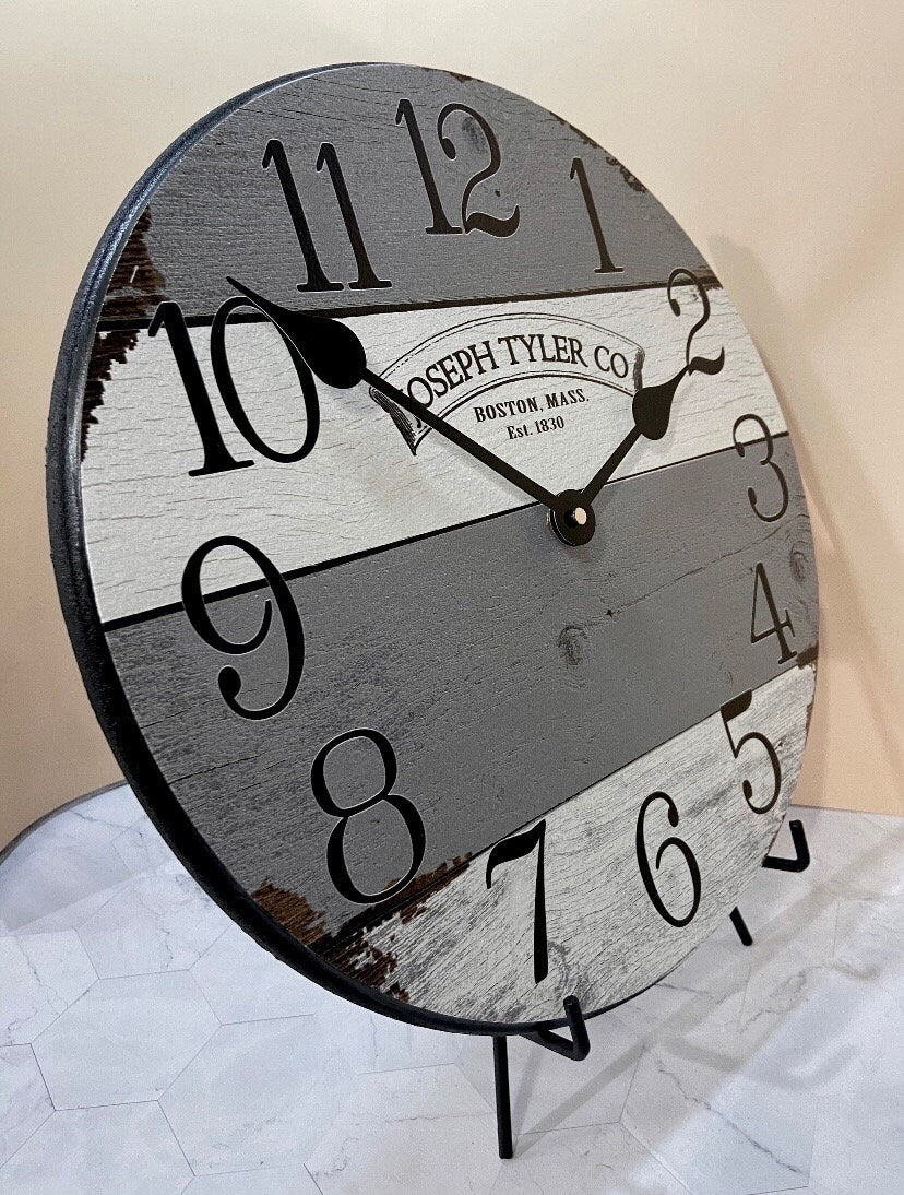 Barnwood Gray &amp; White Wall Clock - CustomBigClocks