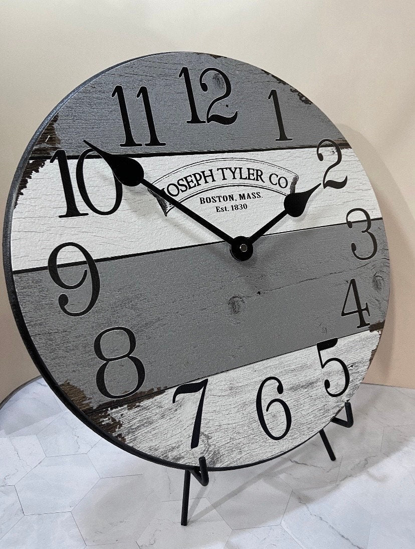 Barnwood Gray &amp; White Wall Clock - CustomBigClocks