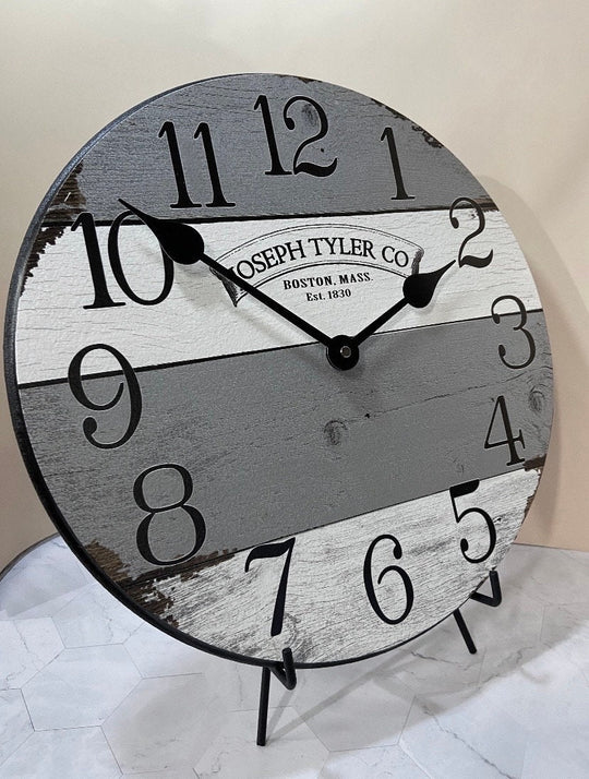 Barnwood Gray &amp; White Wall Clock - CustomBigClocks