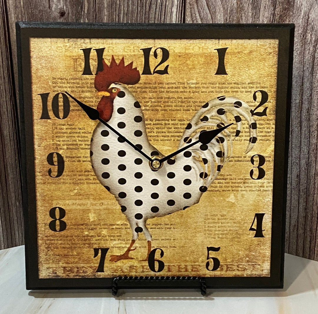 Polka Dot Rooster Square Wall Clock - CustomBigClocks