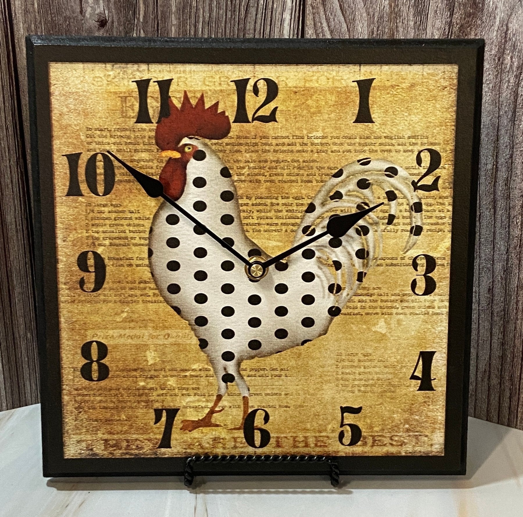 Polka Dot Rooster Square Wall Clock - CustomBigClocks