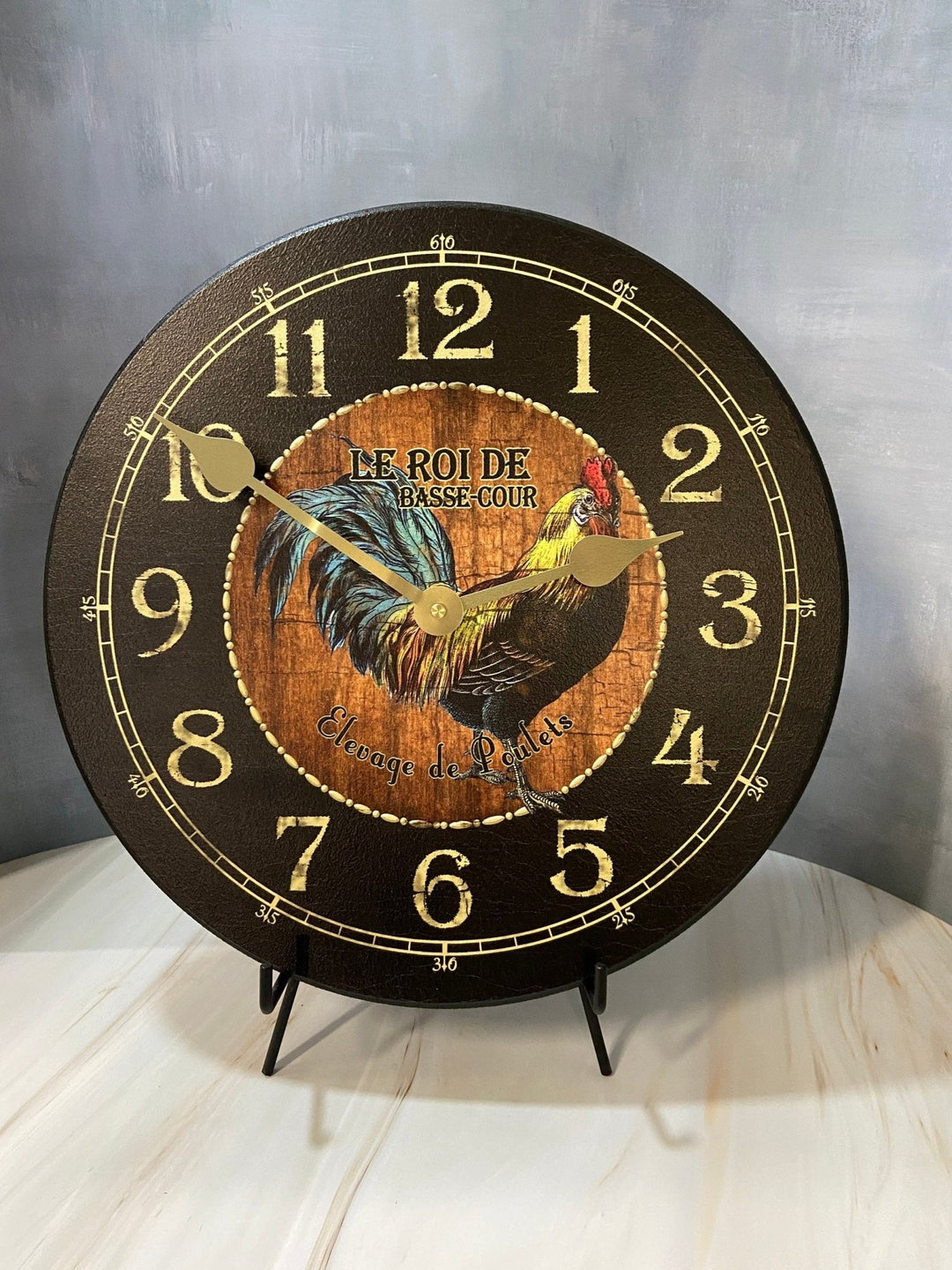 Black &amp; Wood Rooster Wall Clock - CustomBigClocks