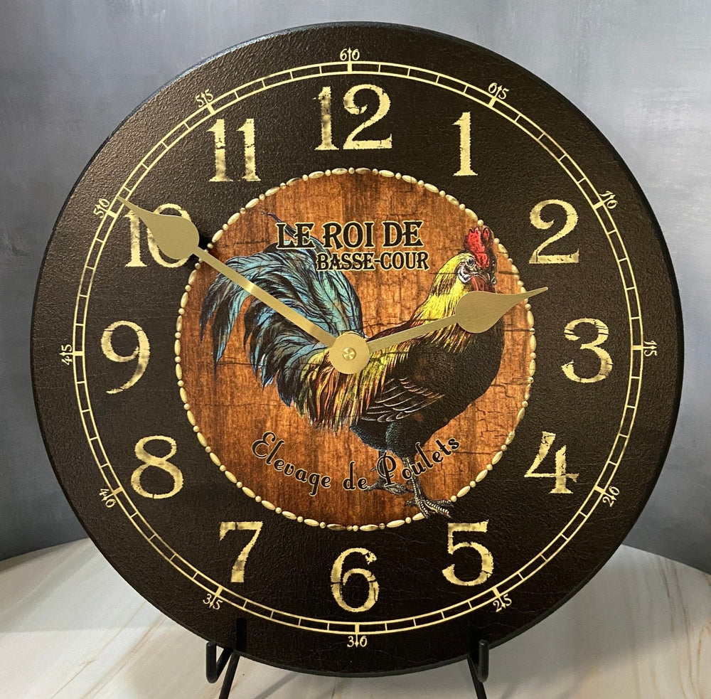 Black & Wood Rooster Pendulum Wall Clock - CustomBigClocks