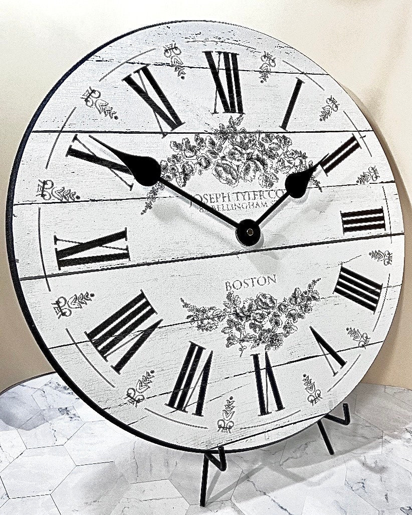 Barnwood Floral White Wall Clock - CustomBigClocks
