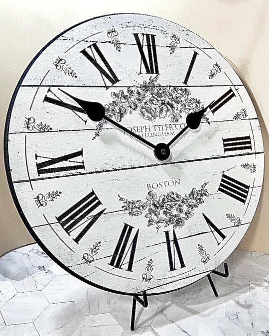 Barnwood Floral White Wall Clock - CustomBigClocks