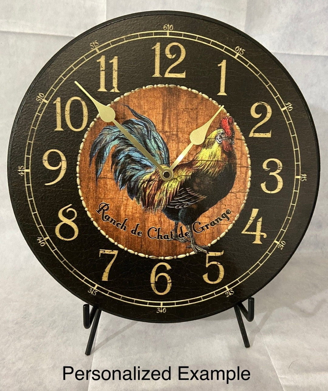 Black &amp; Wood Rooster Pendulum Wall Clock - CustomBigClocks
