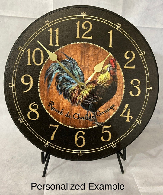 Black &amp; Wood Rooster Pendulum Wall Clock - CustomBigClocks