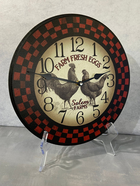 Personalized Red &amp; Black Rooster Farm Wall Clock - CustomBigClocks