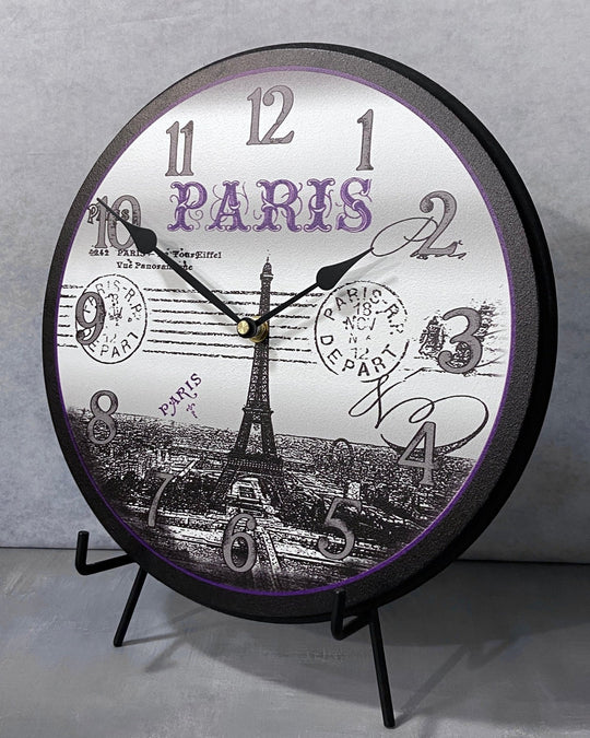 Paris Postcard Purple Wall Clock - CustomBigClocks