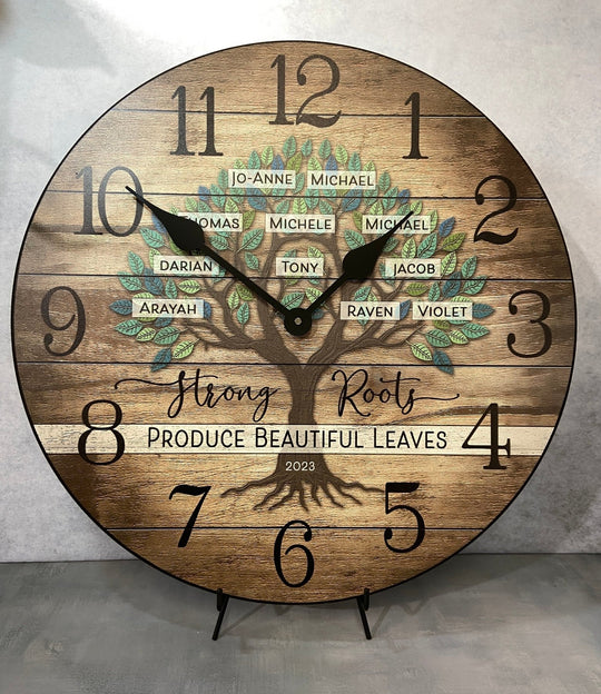 Personalized Wood Family Tree Clock - CustomBigClocks