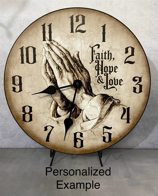 Parchment Praying Hands Wall Clock - CustomBigClocks