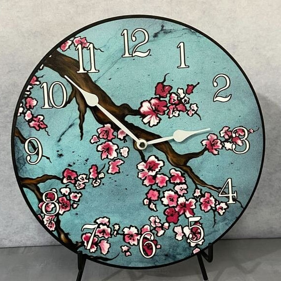 Cherry Blossom Blue Wall Clock - CustomBigClocks