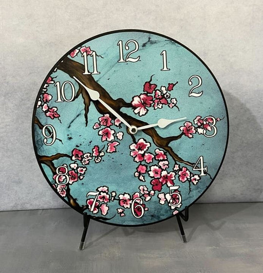 Cherry Blossom Blue Wall Clock - CustomBigClocks