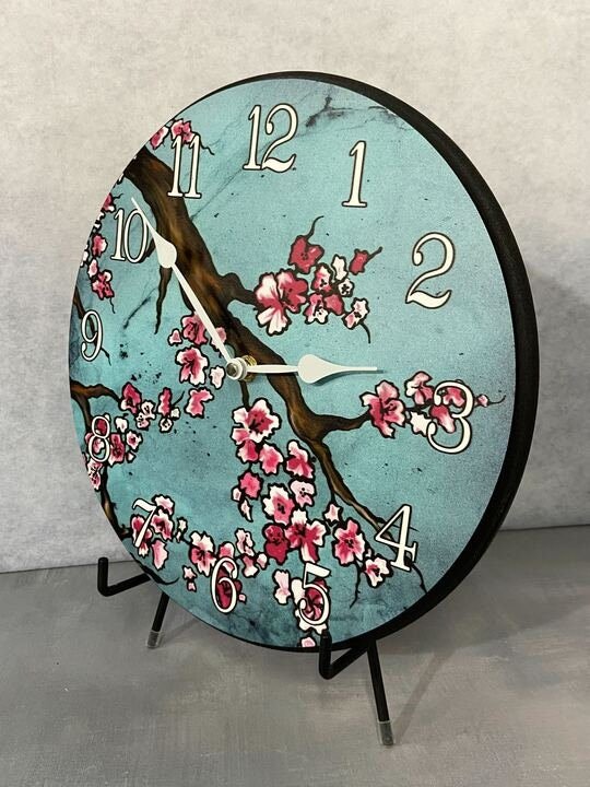 Cherry Blossom Blue Wall Clock - CustomBigClocks