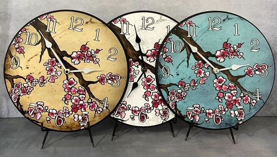 Cherry Blossom Tan Wall Clock - CustomBigClocks