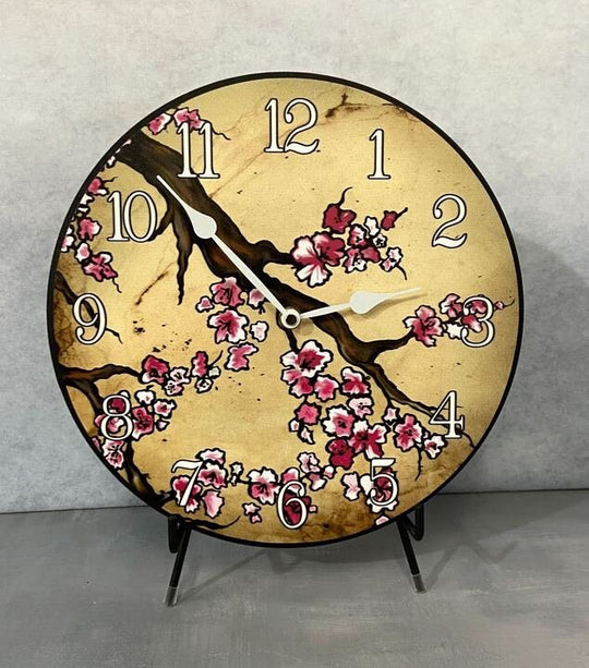 Cherry Blossom Tan Wall Clock - CustomBigClocks