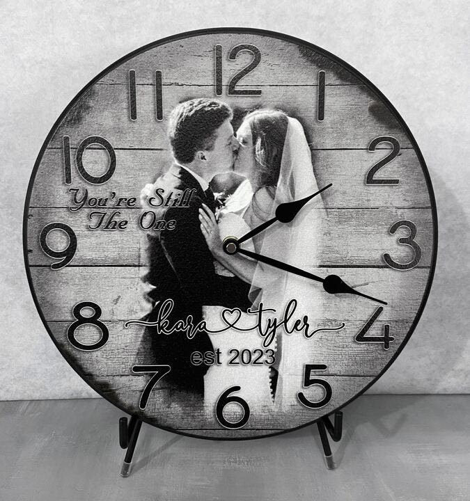 Personalized Gray Wood Photo Wall Clock - CustomBigClocks