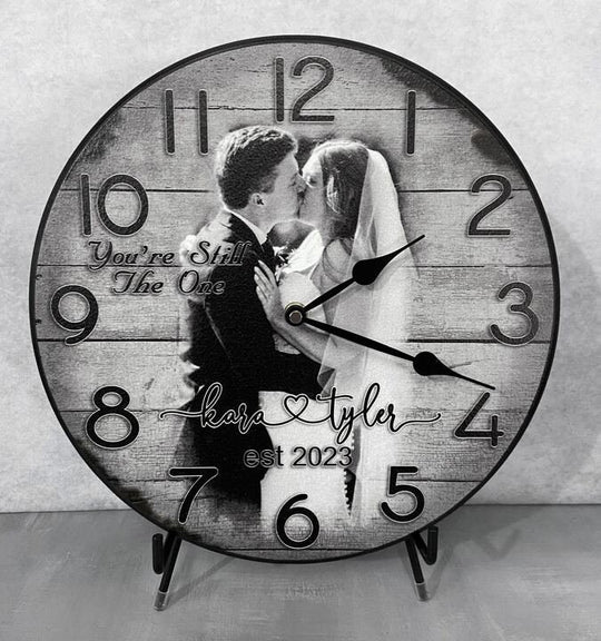 Personalized Gray Wood Photo Wall Clock - CustomBigClocks