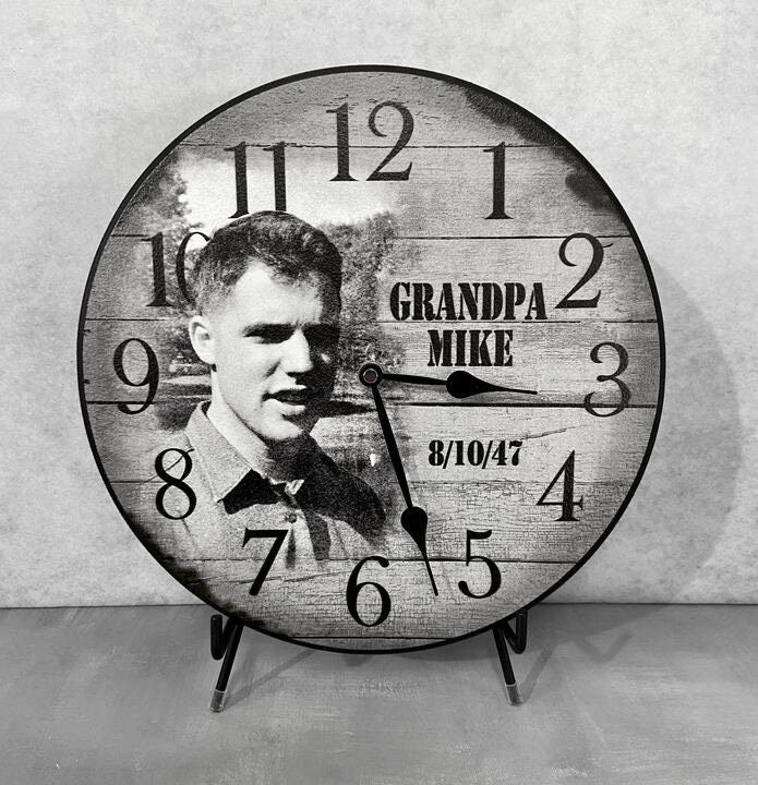 Personalized Gray Wood Photo Wall Clock - CustomBigClocks