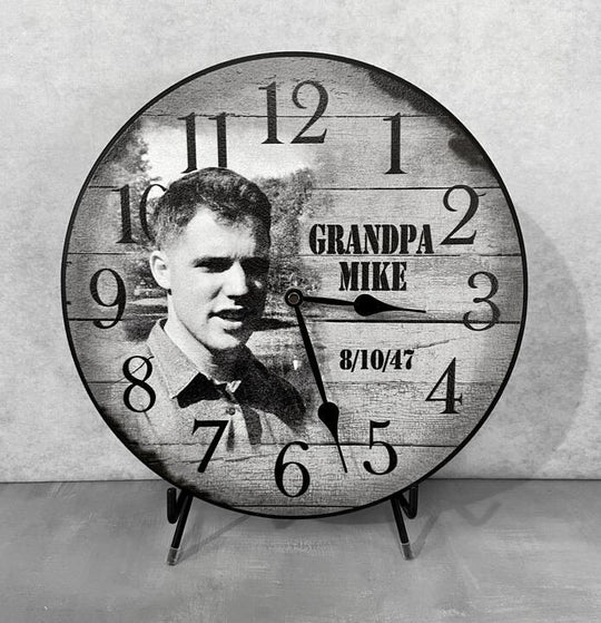 Personalized Gray Wood Photo Wall Clock - CustomBigClocks