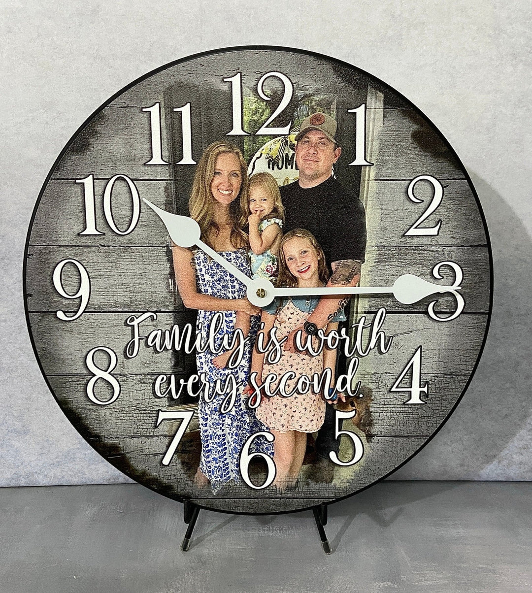 Personalized Gray Wood Photo Wall Clock - CustomBigClocks