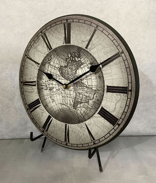Gray Atlas Map Clock Gray - CustomBigClocks