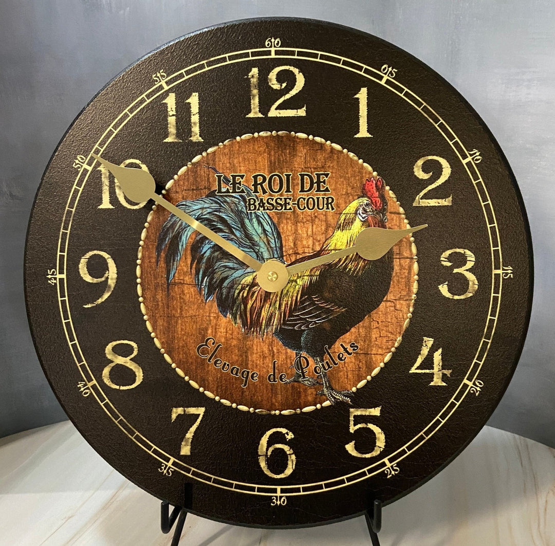 Black & Wood Rooster Wall Clock - CustomBigClocks