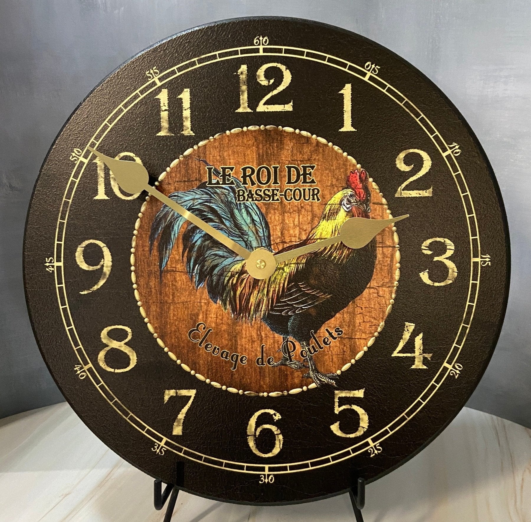 Black & Wood Rooster Wall Clock - CustomBigClocks