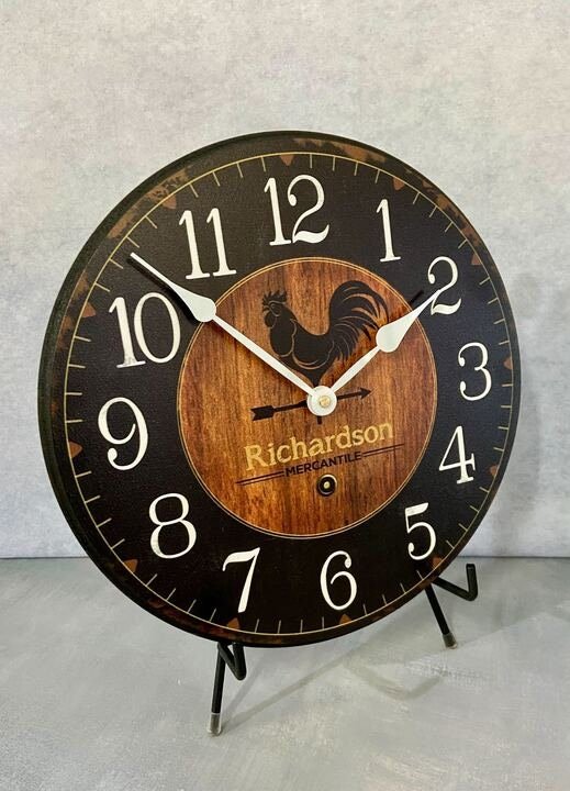 Black &amp; Wood 2 Rooster Wall Clock - CustomBigClocks