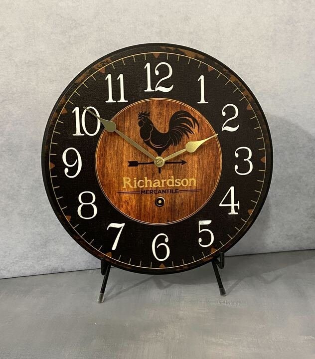 Black &amp; Wood 2 Rooster Wall Clock - CustomBigClocks